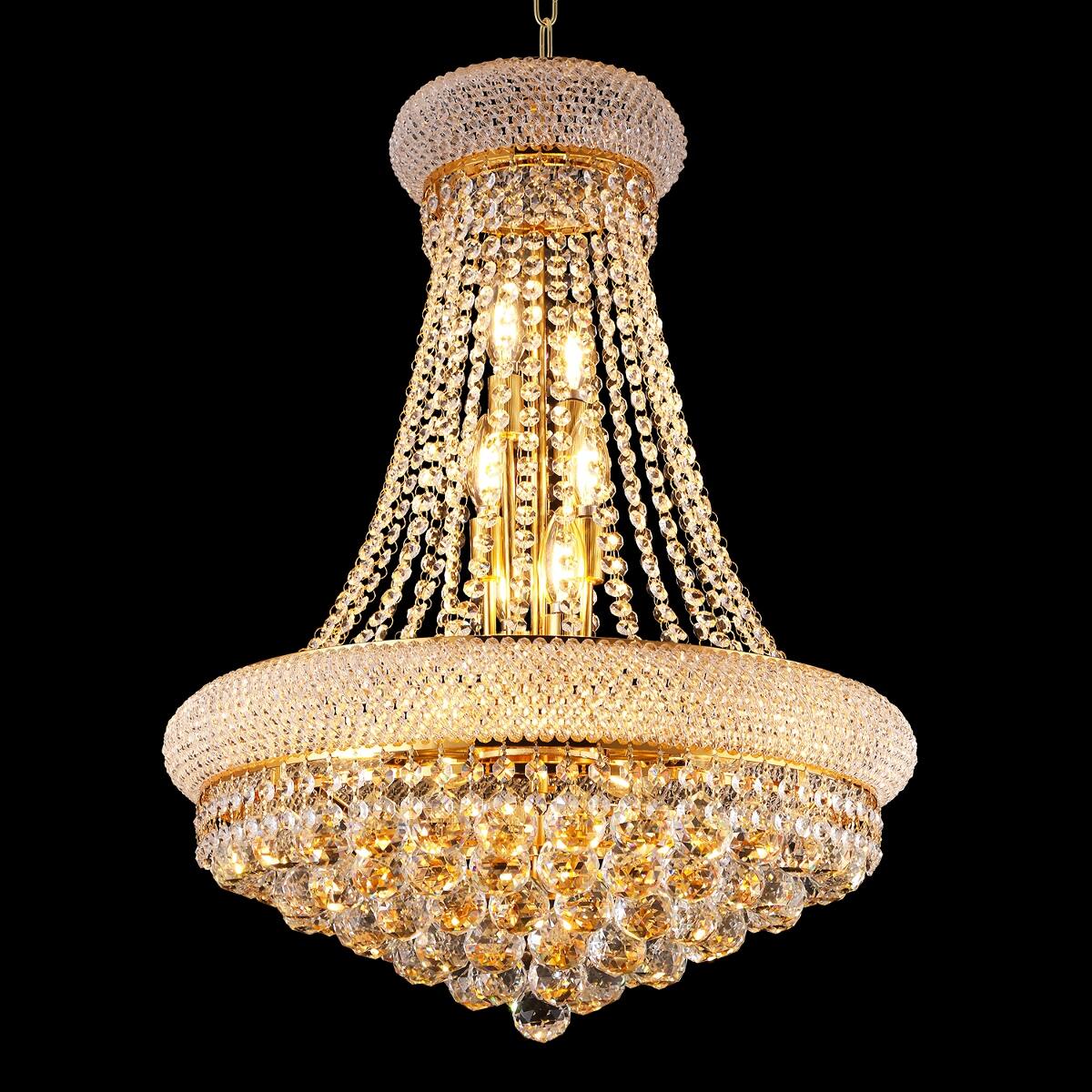 Front. Loheer - Loheer Gold Crystal Chandelier, French Empire Ceiling Light with Twelve LED Bulbs for Dining Room.