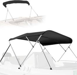 SereneLife - 4 Bow Bimini Top Boat Cover – 96" L x 61-66" W x 54" H, Durable 1" Aluminum Frame, Waterproof & UV-Resistant - Gray