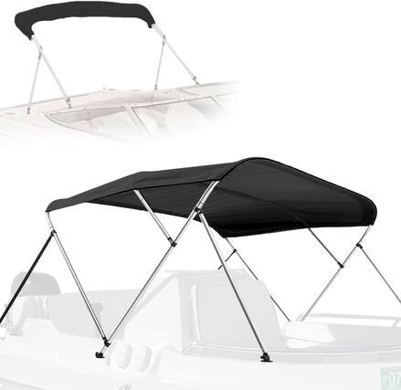 Front. SereneLife - SereneLife 4 Bow Bimini Top Boat Cover – 96" L x 61-66" W x 54" H, Durable 1" Aluminum Frame, Waterproof & UV-Resistant - Grey.