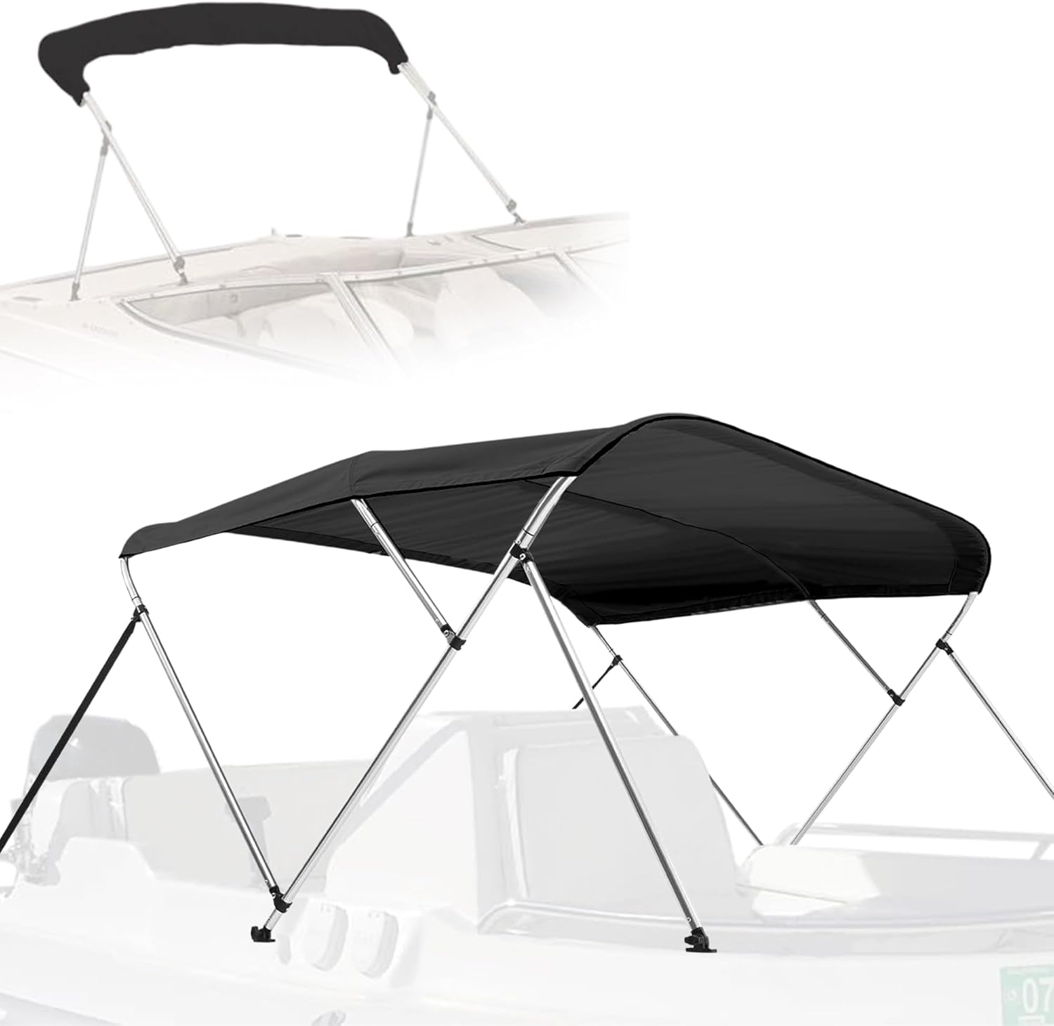 Front. SereneLife - SereneLife 4 Bow Bimini Top Boat Cover – 96" L x 61-66" W x 54" H, Durable 1" Aluminum Frame, Waterproof & UV-Resistant - Grey.