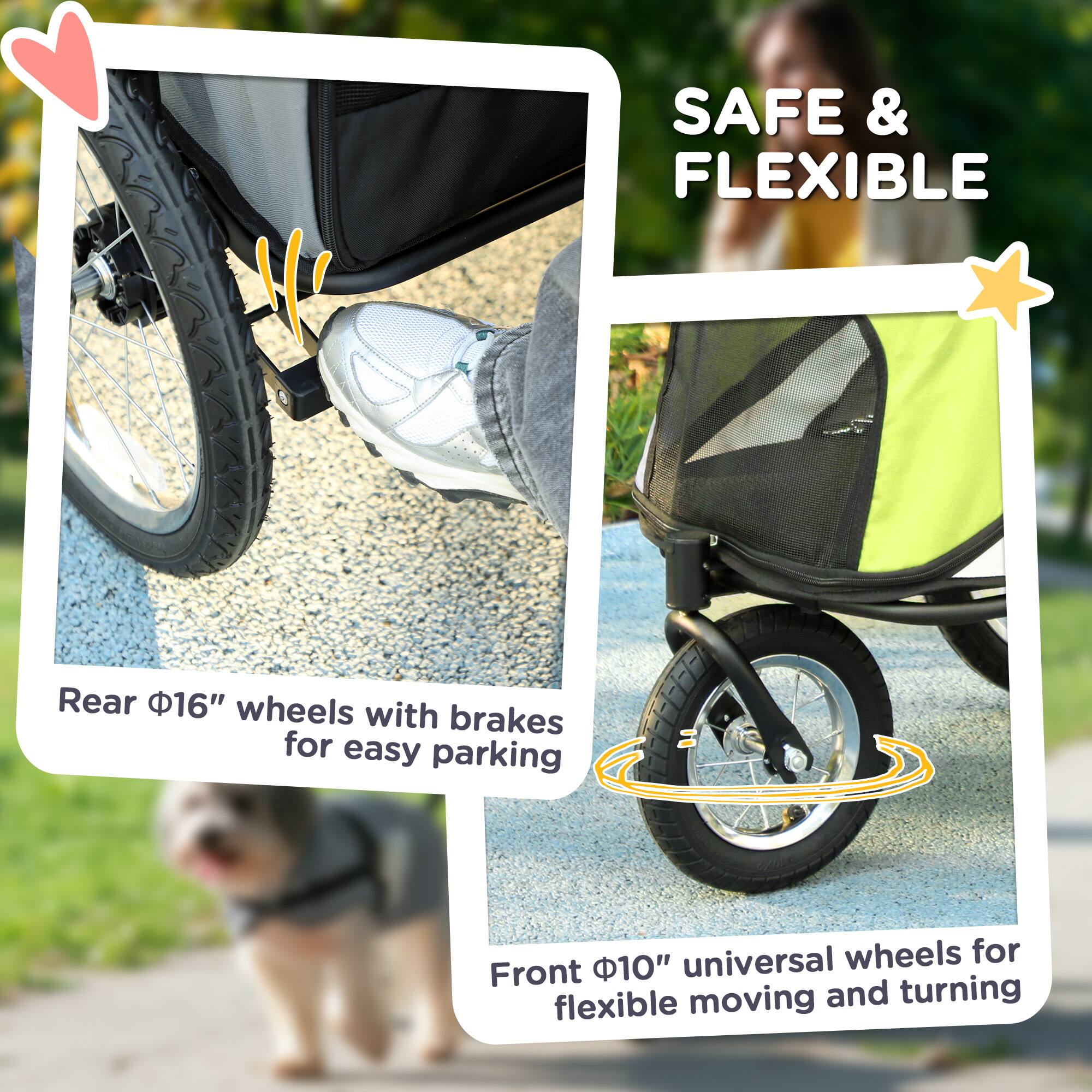 Alt View 1. Pawhut - Dog Stroller, 3 Wheels Pet Stroller with One-Hand Fold, Rubber Wheels, Storage Bag, Cushion, Safety Leash.