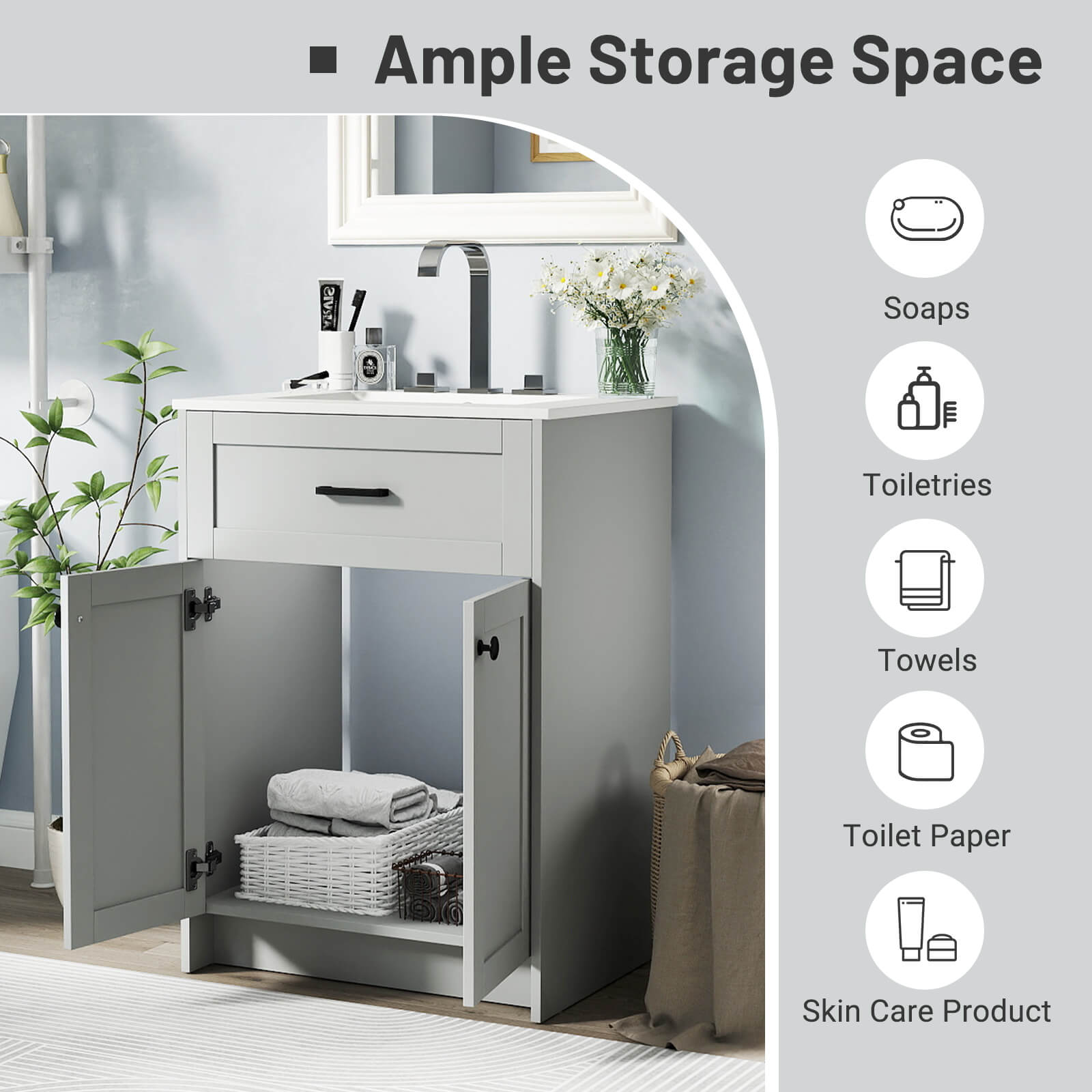 Ample Storage Space SIVZA Soaps Toiletries Towels Toilet Paper Skin Care Product
