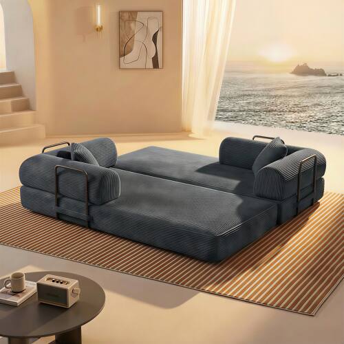 Angle. Anysun - Corduroy Convertible Floor Sofa Bed with Pillow Support & Armrest - Boneless Modular Sleeper for Living Room & Bedroom - Gray.