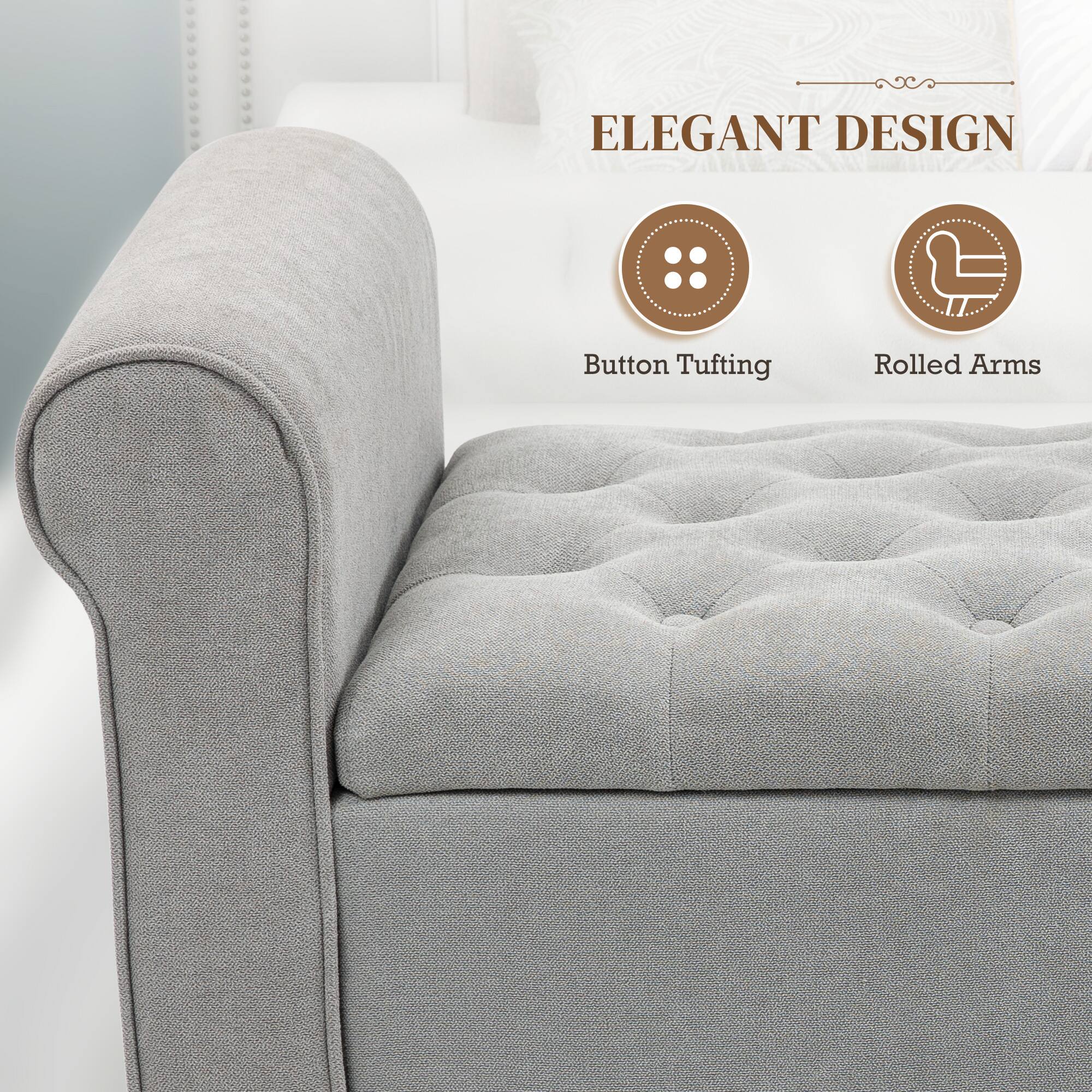 ELEGANT DESIGN

Button Tufting  
Rolled Arms