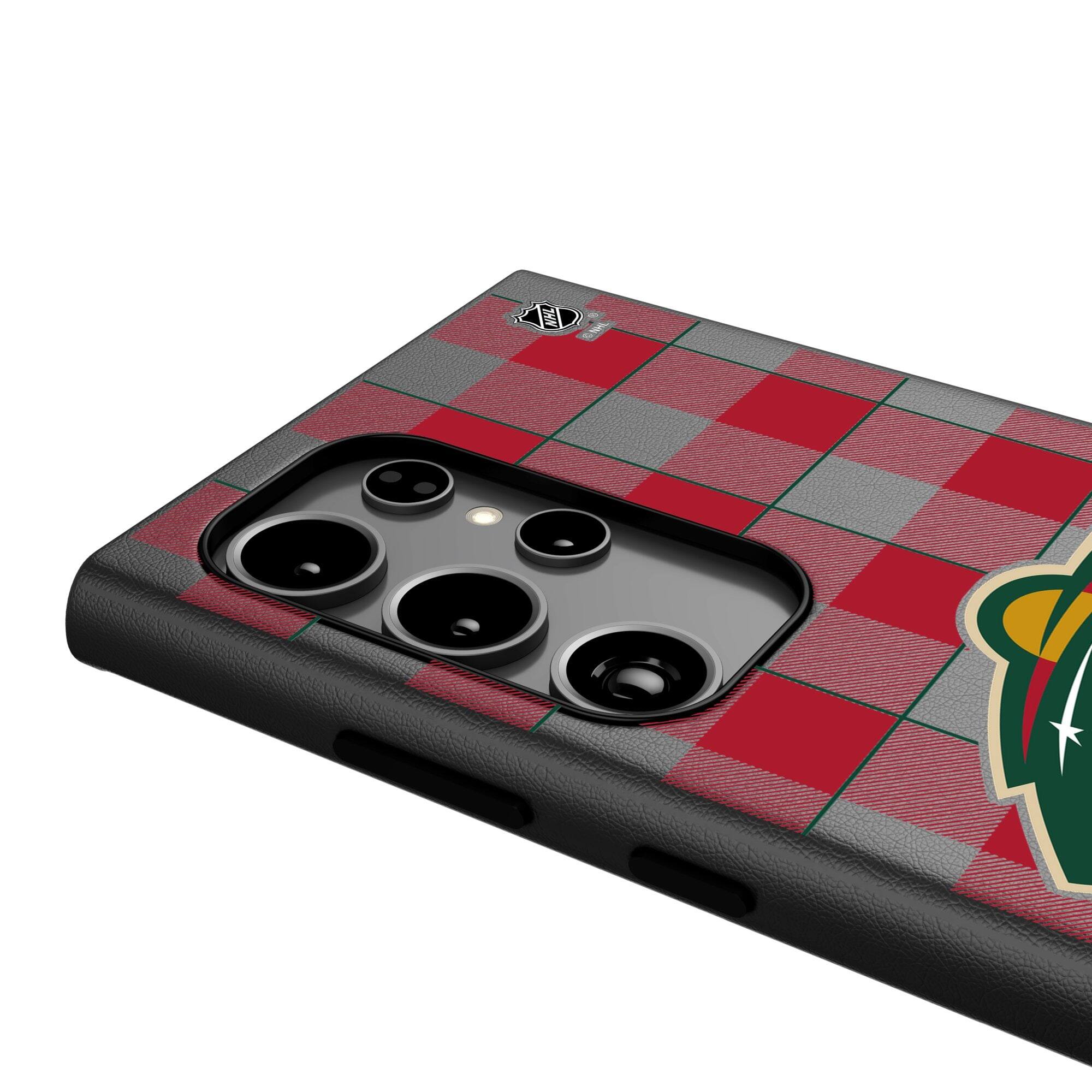 Alt View 3. Keyscaper - Minnesota Wild Plaid Galaxy Magnetic Bump Case - S25 - Black.