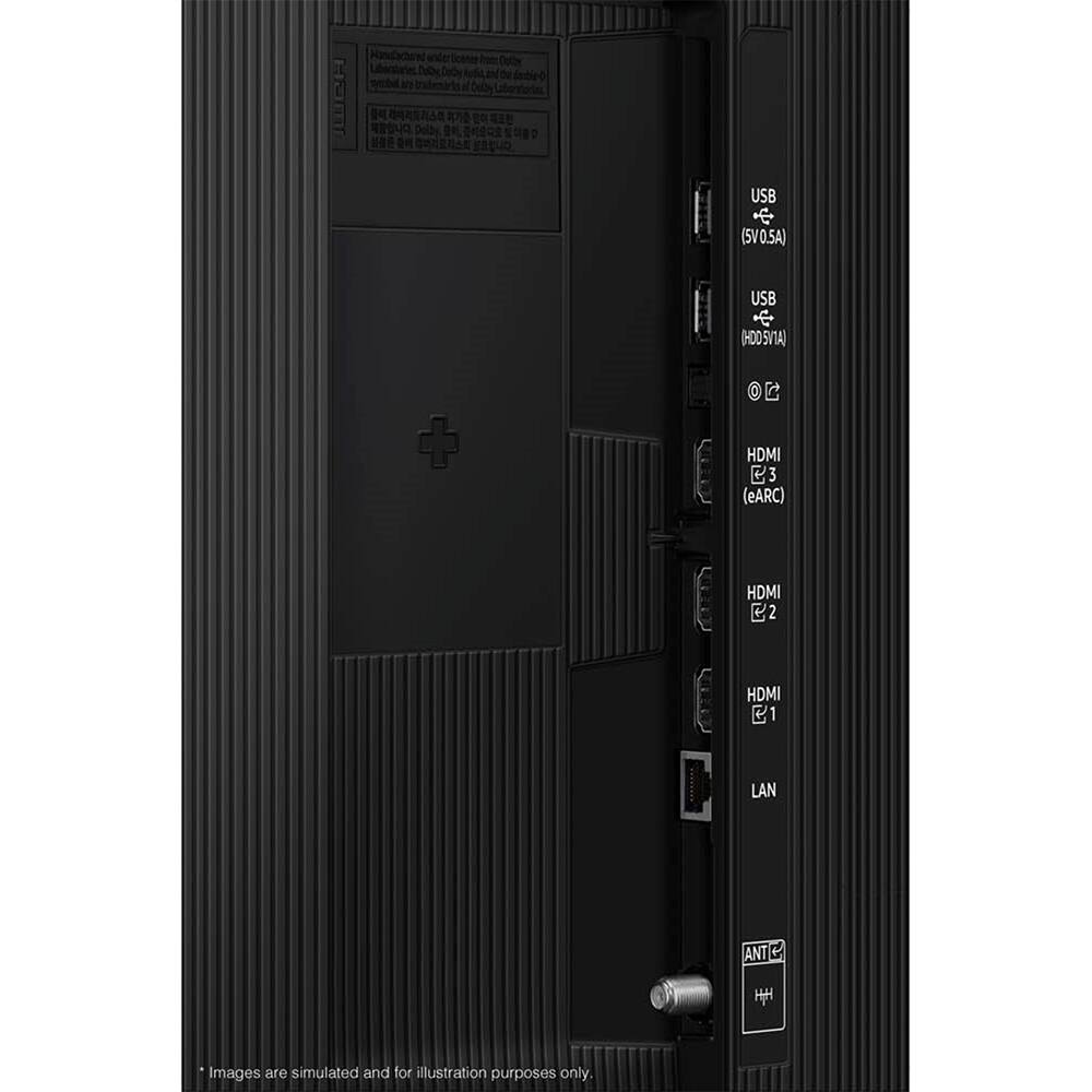 Handcrafted by Dolby Laboratories and the Dolby brand. Dolby, Dolby Atmos, Dolby Vision, and the Dolby logo are trademarks of Dolby Laboratories.

USB (5V0.5A)
USB (HDD5VTA)
HDMI @3 (eARC)
HDMI @2
HDMI @1
LAN
ANT

*Images are simulated and for illustration purposes only.