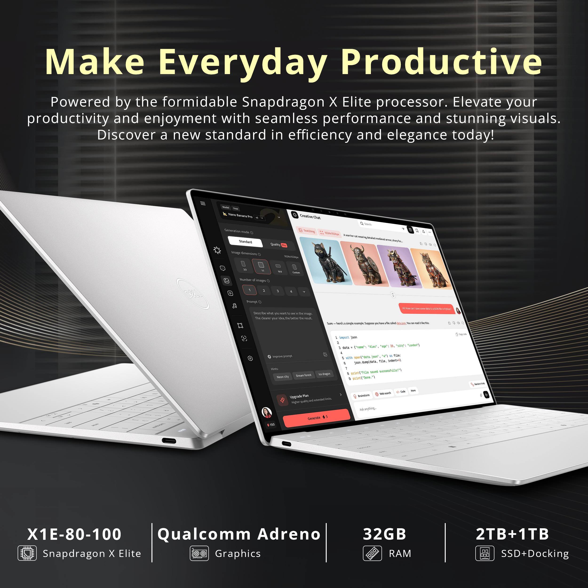 Make Everyday Productive

Powered by the formidable Snapdragon X Elite processor. Elevate your productivity and enjoyment with seamless performance and stunning visuals. Discover a new standard in efficiency and elegance today!

X1E-80-100
Snapdragon X Elite

Qualcomm Adreno
Graphics

32GB
RAM

2TB+1TB
SSD+Docking