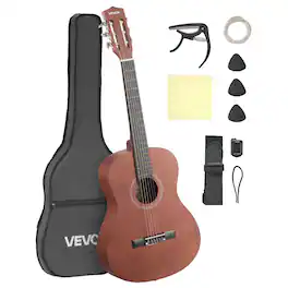 VEVOR - Classical Guitar, 36 Inch, Wood Classical Guitar Starter Kit for Beginners, with Nylon Strings, Gig Bag, Strap, Tuner - Natural