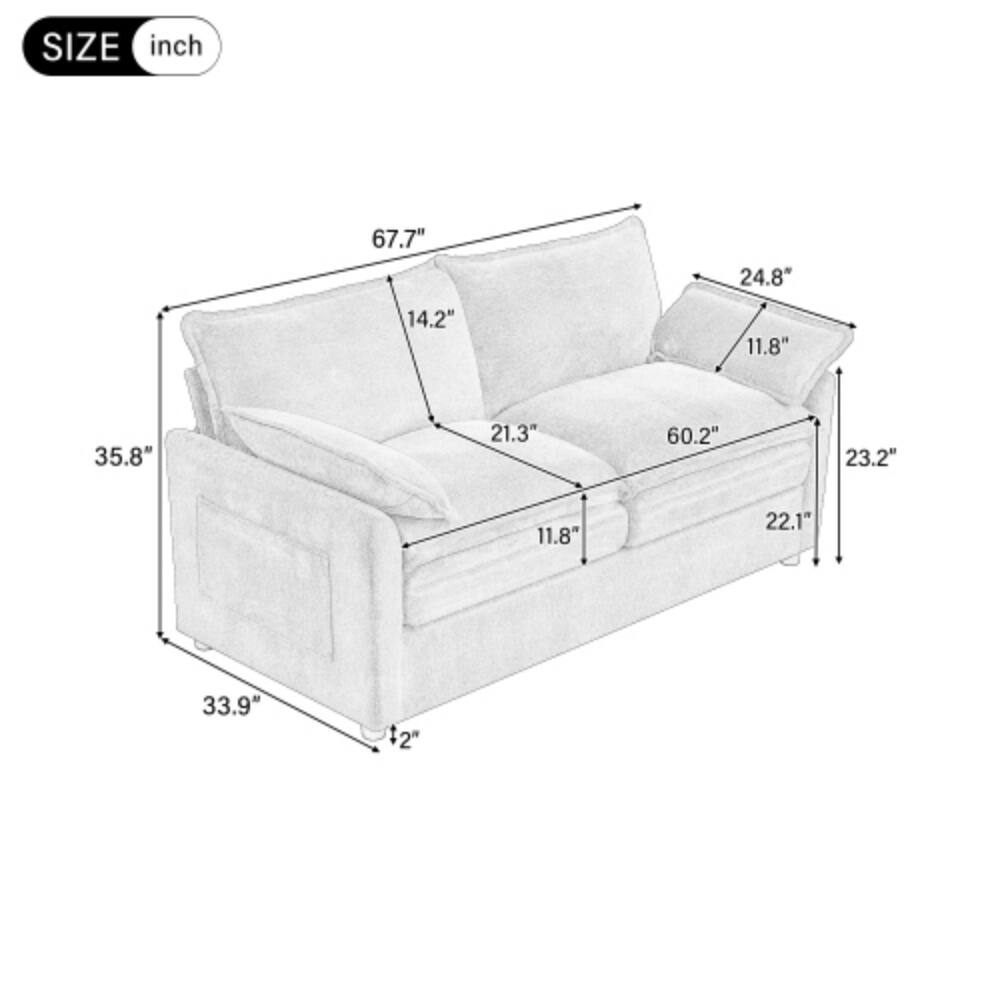 SIZE inch  
67.7"  
24.8"  
14.2"  
11.8"  
35.8"  
21.3"  
60.2"  
23.2"  
11.8"  
22.1"  
33.9"  
2"
