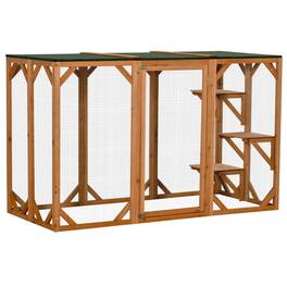 Pawhut - Outdoor Cat House, Catio Wooden Feral Shelter, Cage with Platforms, Weather Protection Asphalt Roof, 71" L