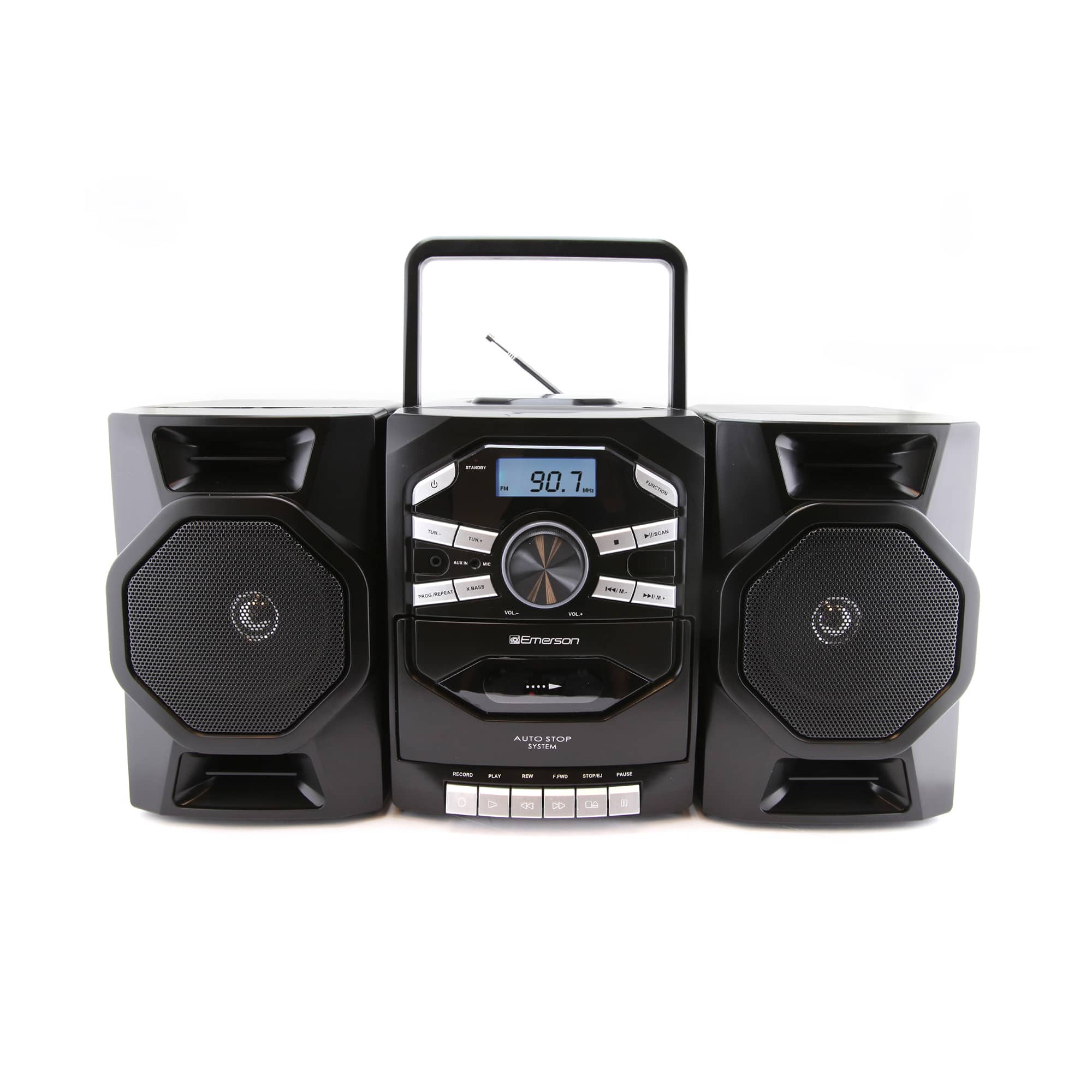 Emerson - Portable CD Player Boombox with Cassette Player, AM/FM Radio, MP3 AUX Input, Detachable Speakers (EPB-4000) - Black