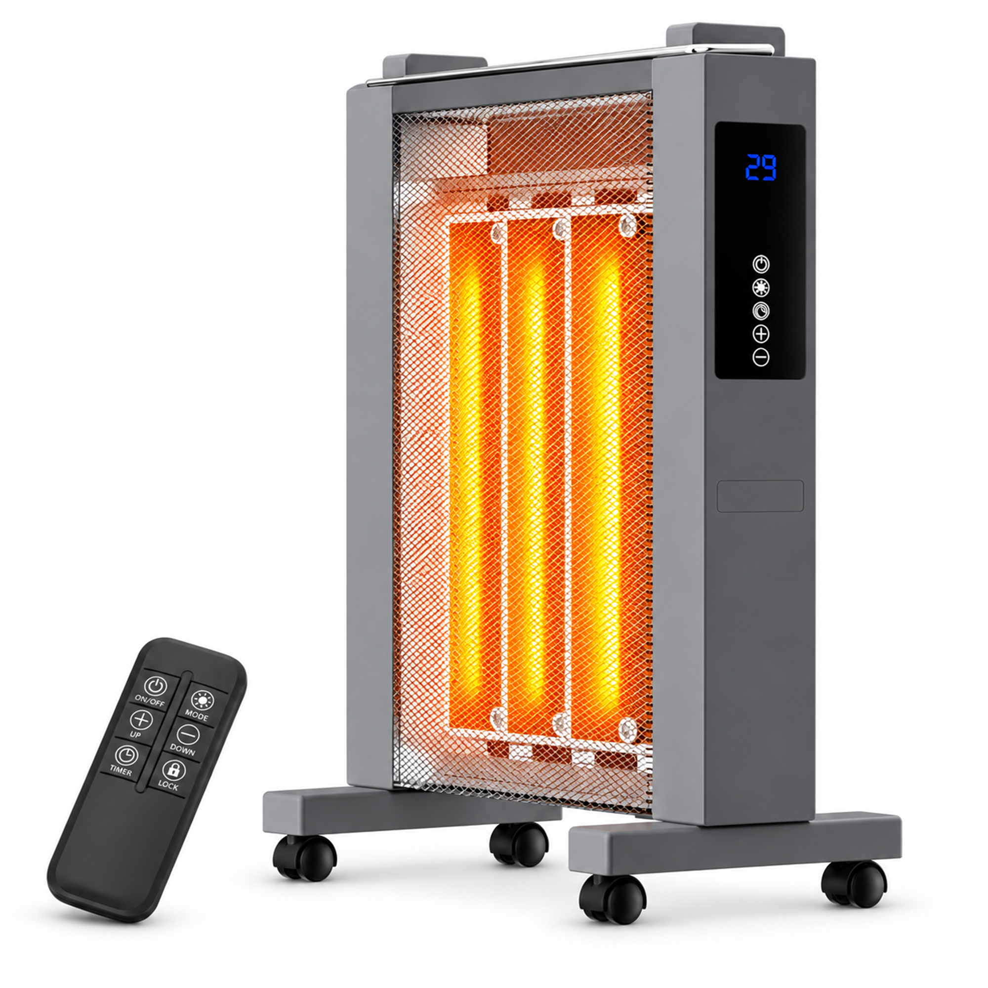 Mountman - 1500W Electric Panel Heater, Mechanical Control, Towel Rack, Humidifier, Casters, UL/FCC - Gray