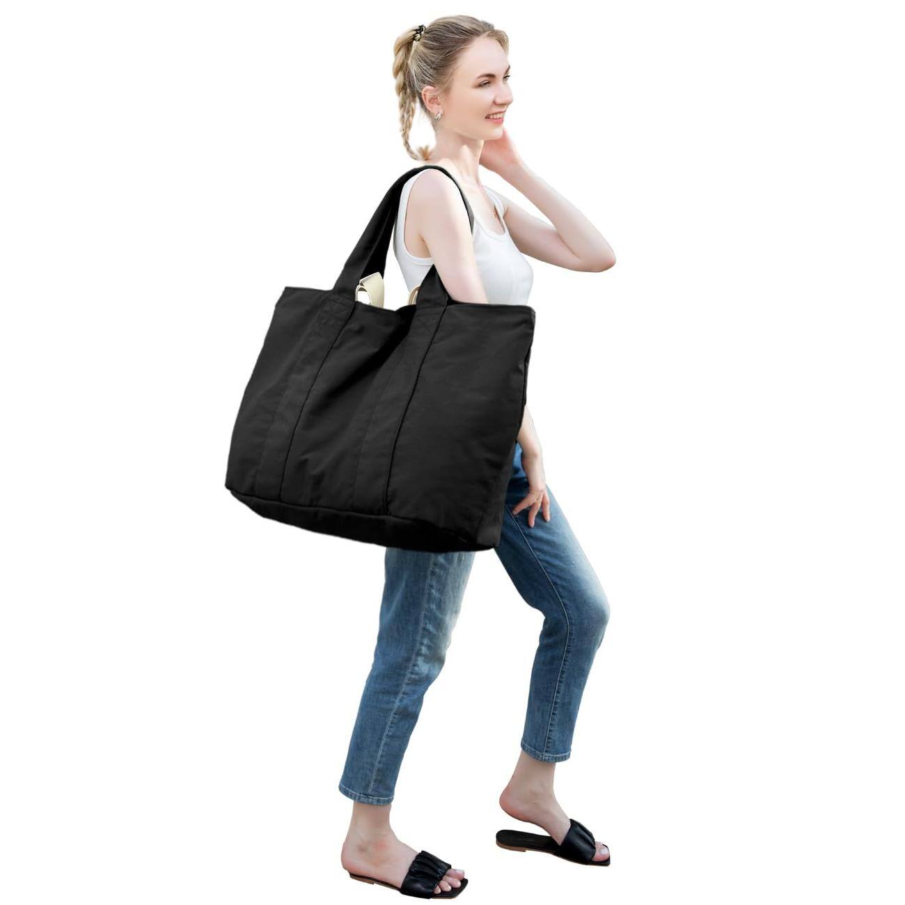 Left. Fabibe - 22'' 50l Large Canvas Bag Extra Tote For Women Overnight Bags Travel fabric zipper weekend duffel - Grey（22'' Xl）.