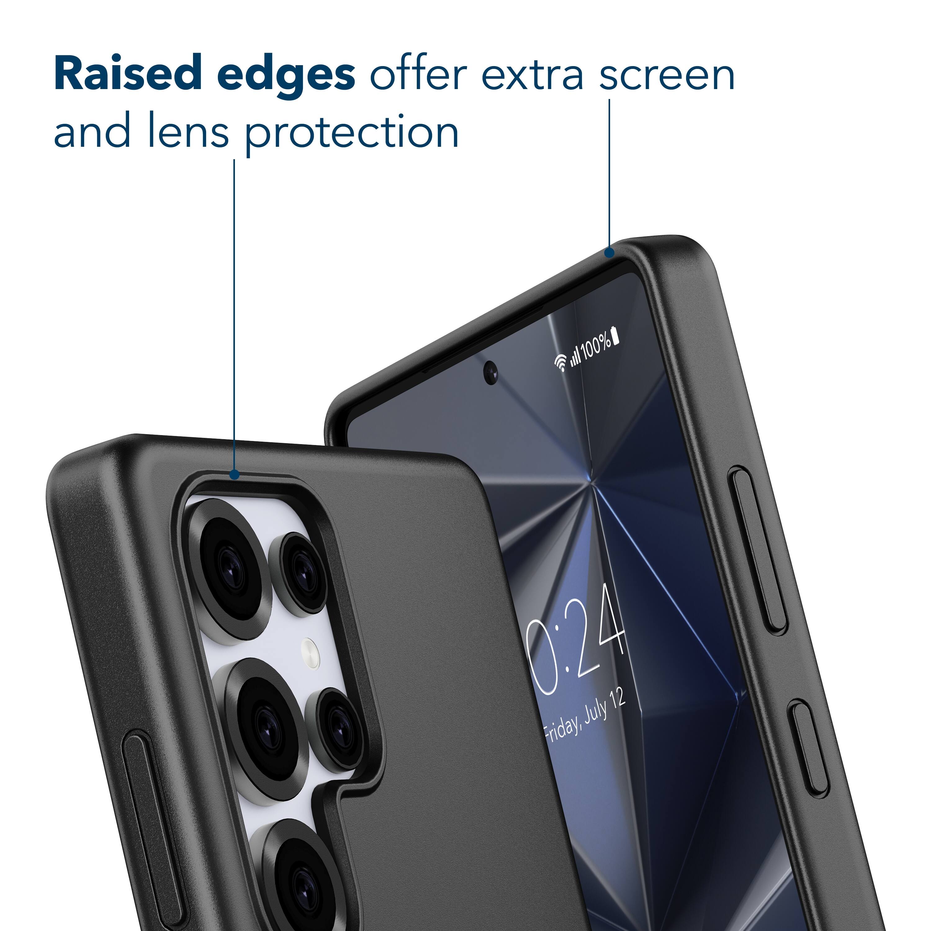 Raised edges offer extra screen and lens protection.