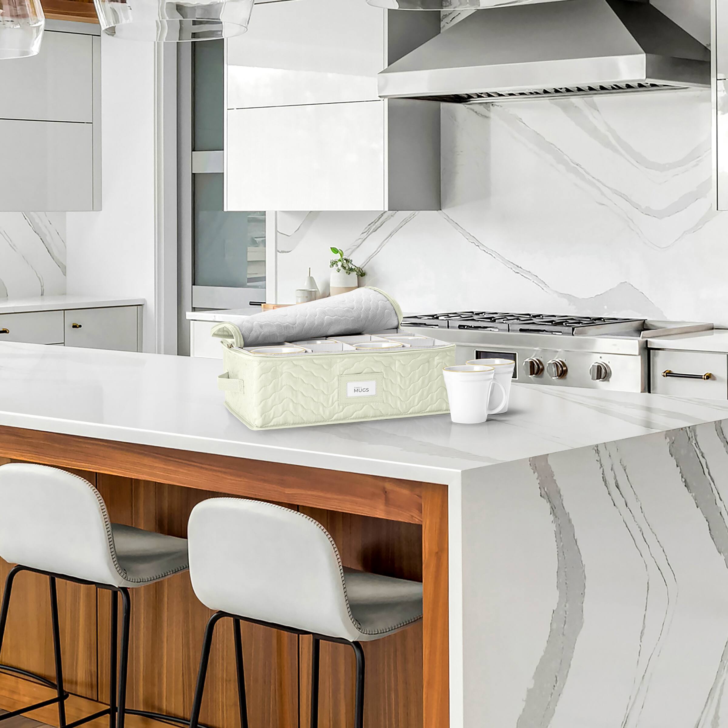 Angle. Sorbus - Sorbus Quilted Coffee Mug Storage Case - Features label windows, handles, and dividers for 12 Mugs/Glassware - Beige.