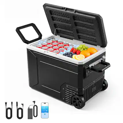 Front. VEVOR - 12 Volt Refrigerator, 82.4 QT/ 78L Car Fridge, Portable Electric Freezer Compressor with Handle, APP Control and Wheel - Black;Silver.