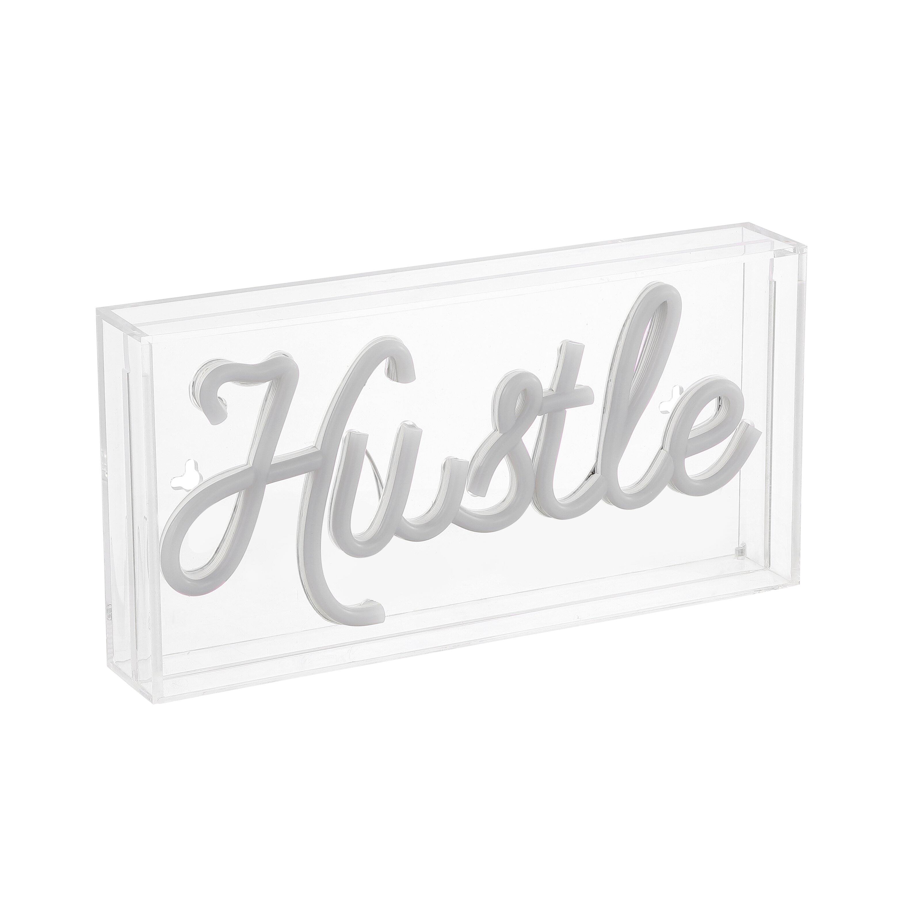 Front. Jonathan Y - Hustle 11.88" X 5.88" Contemporary Glam Acrylic Box USB Operated LED Neon Light, Pink - Pink.