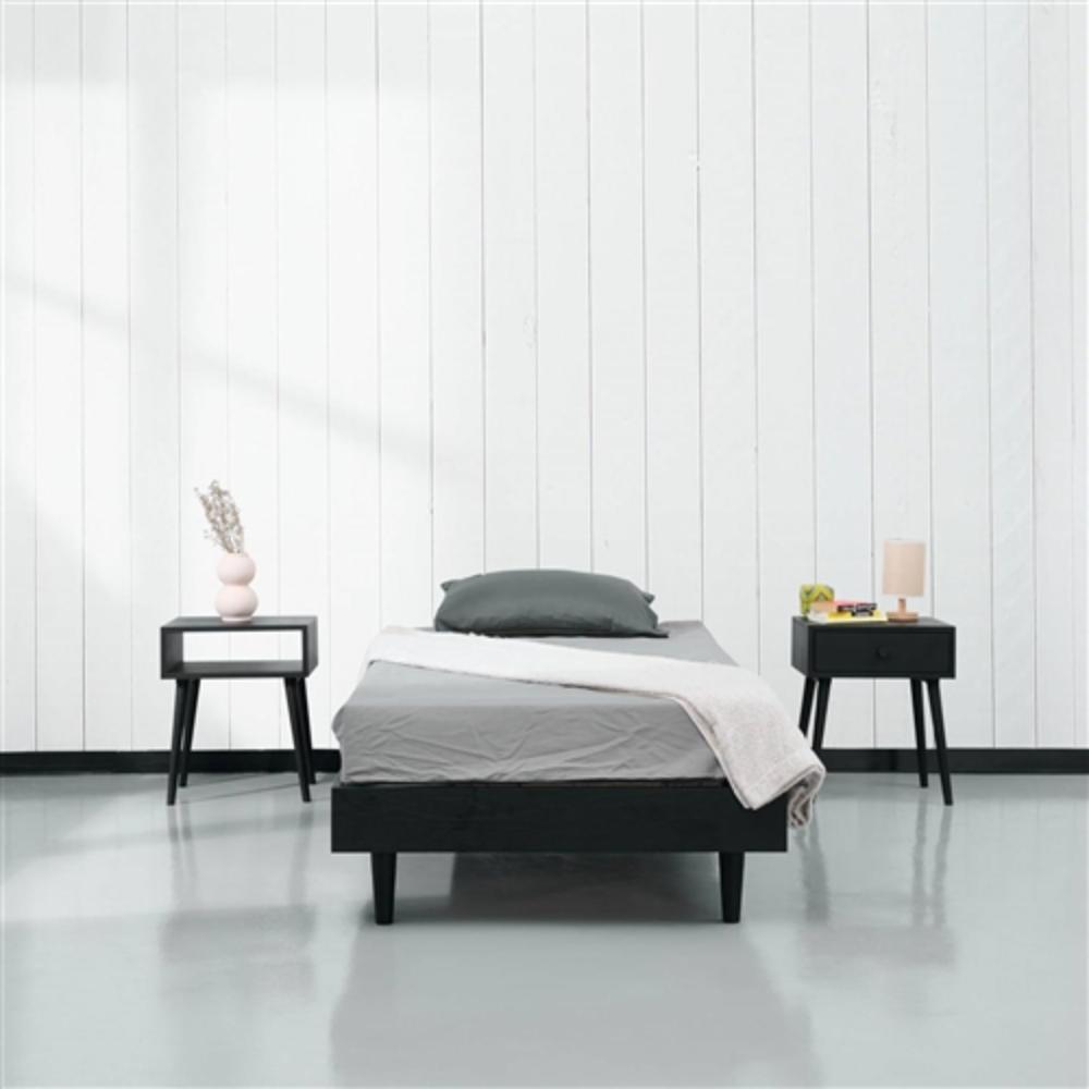 Angle. Hivvago - Twin size Mid-Century Modern Platform Bed Frame in Black Wood Finish - Black.