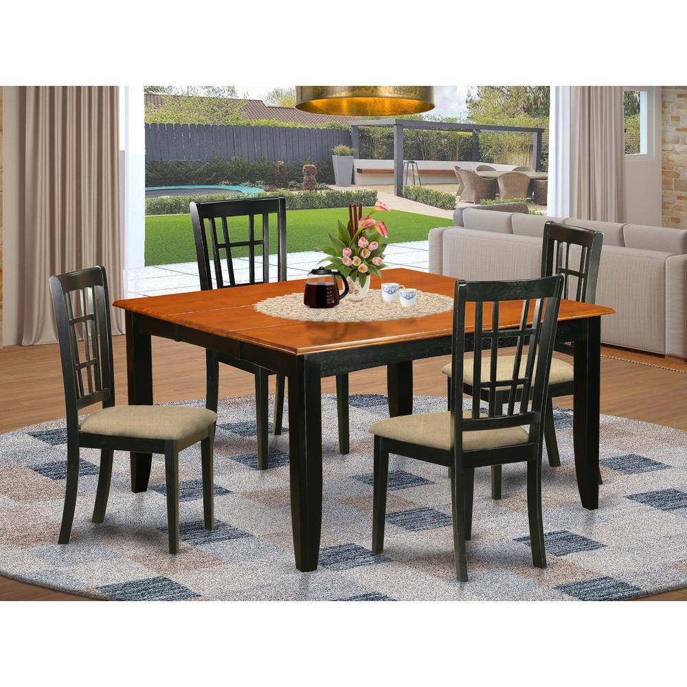 Back. East West Furniture - PFNI5-BCH-C 5 Pc Dining room set-Dining Table and 4 Wood Dining Chairs - Black & Cherry.