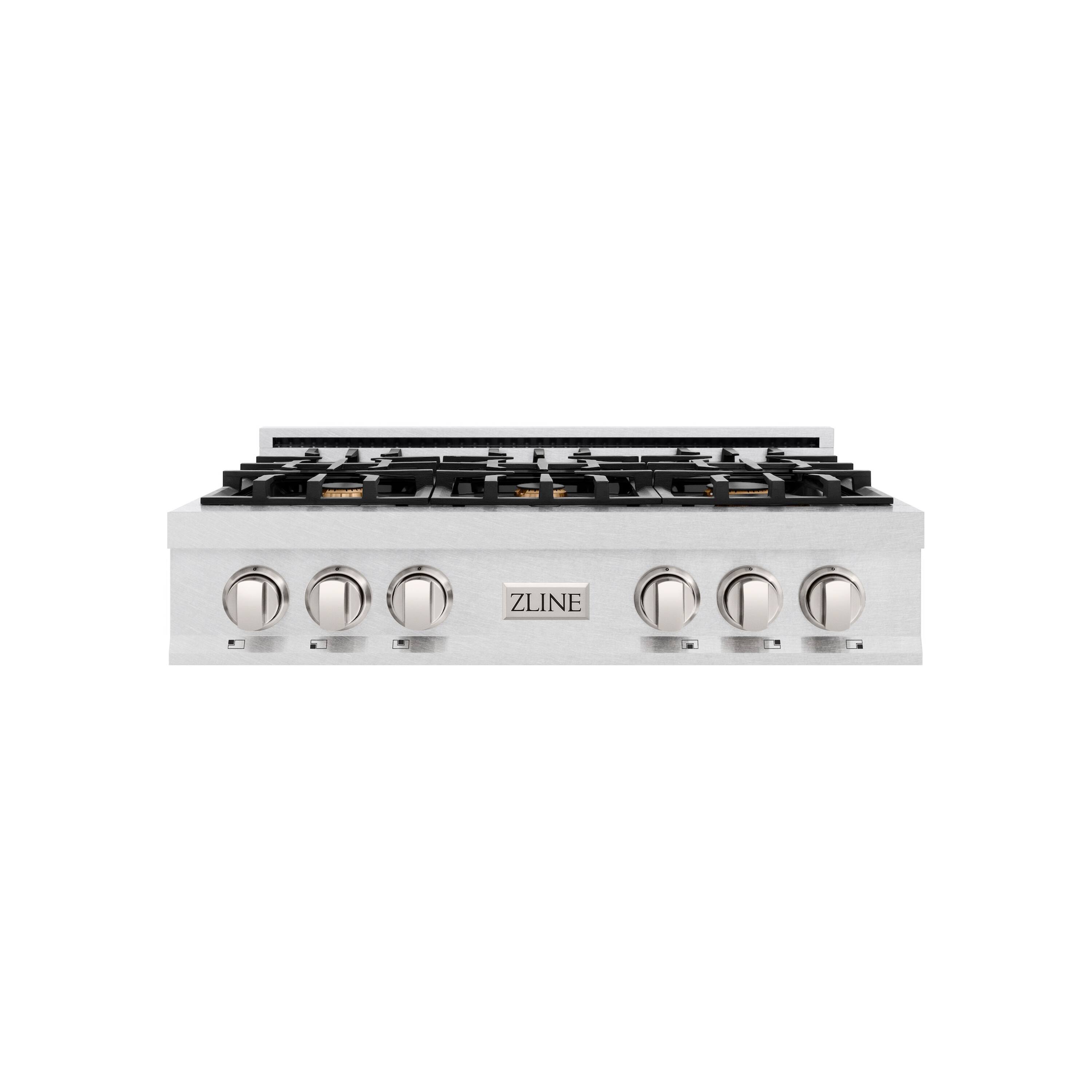 Front. ZLINE - ZLINE 36 in. Classic Gas Rangetop w/ 6 Brass Burners & Porcelain Cooktop in Satin Stainless Steel - Satin Stainless Steel.
