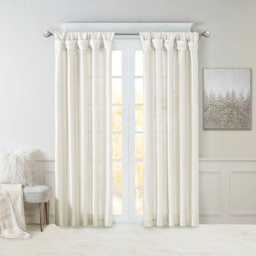 Alt View 10. BreeBe - Twist Tab Lined Window Curtain Panel White 50x108' - White.