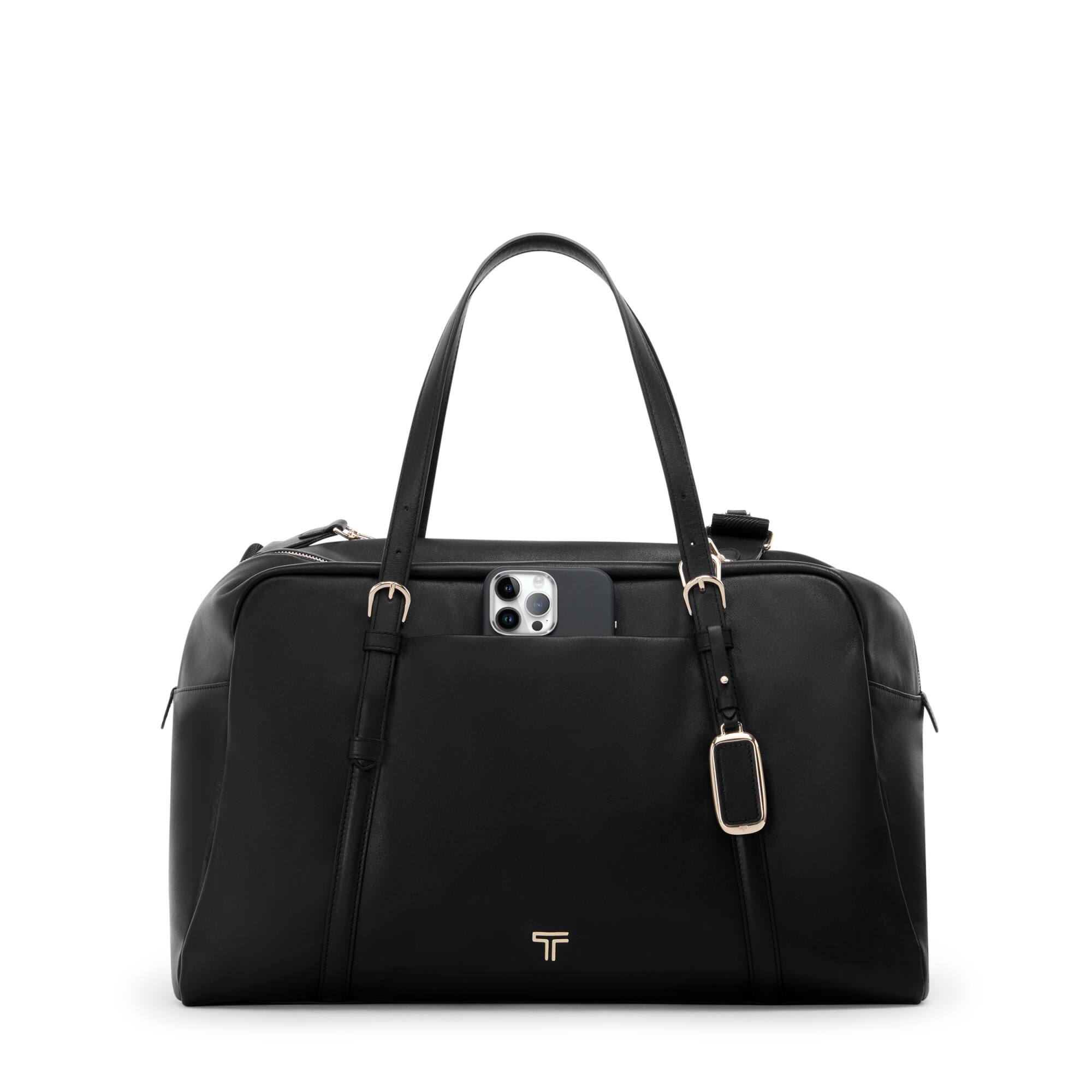 Left. TUMI - Voyageur Leather Weekender - Black/Light Gold.