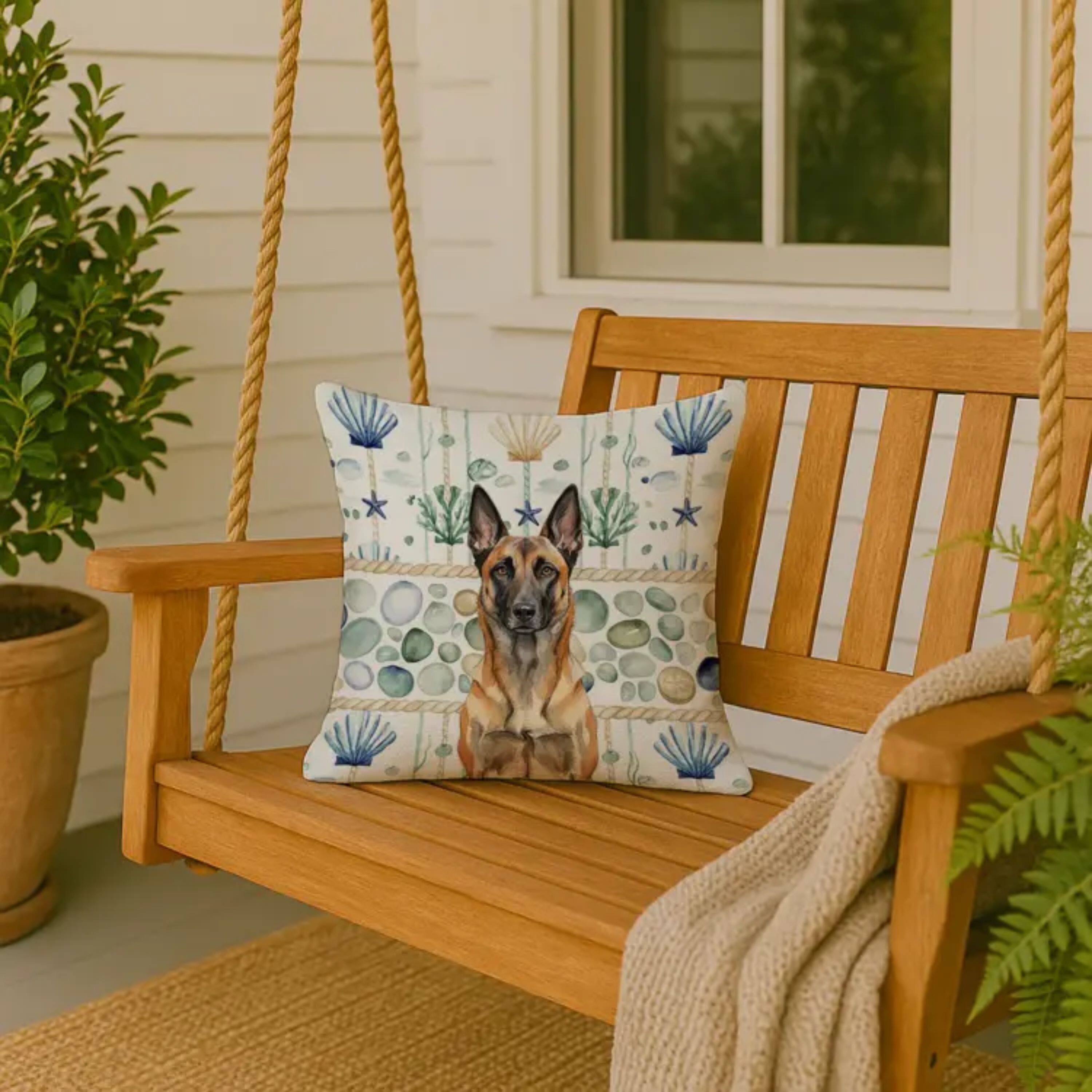 Left. Kitcheniva - 18" x 18" Coastal Sea Design Throw Pillow Home Decor Belgian Malinois - Multicolor.