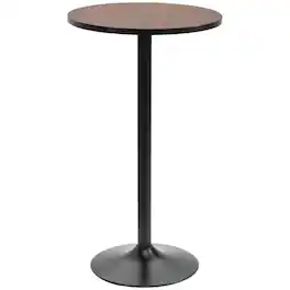 PULUZ - 41 inch H Bar Height Round Bar Table, Rustic Industrial Pub Table, Elm Wood Top Bistro Table with Metal Base - Black, Brown