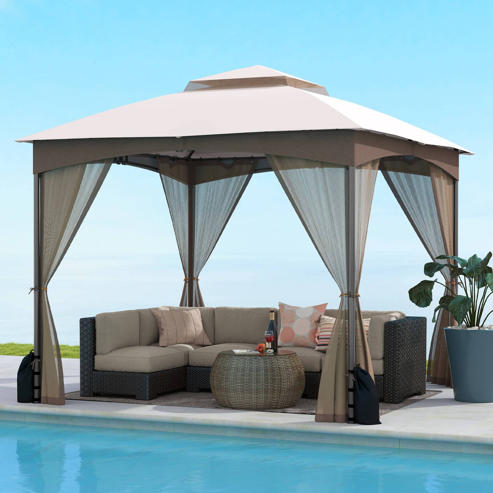 Alt View 1. Costway - Costway 10 X 10 FT Patio Gazebo with Netting Walls 4 Sandbags Zippered Doors Outdoor - Beige.