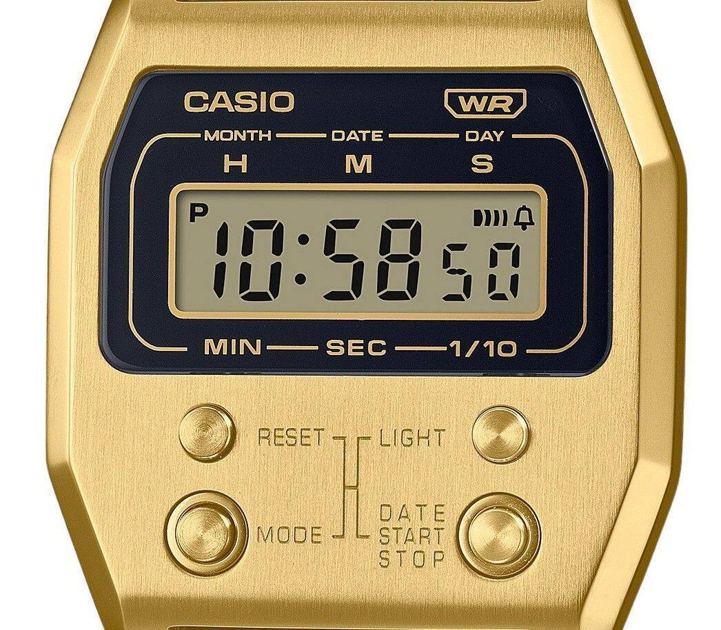 CASIO WR  
MONTH DATE DAY  
H M S  
P 10:58 50  
MIN SEC 1/10  
RESET LIGHT MODE - START DATE STOP