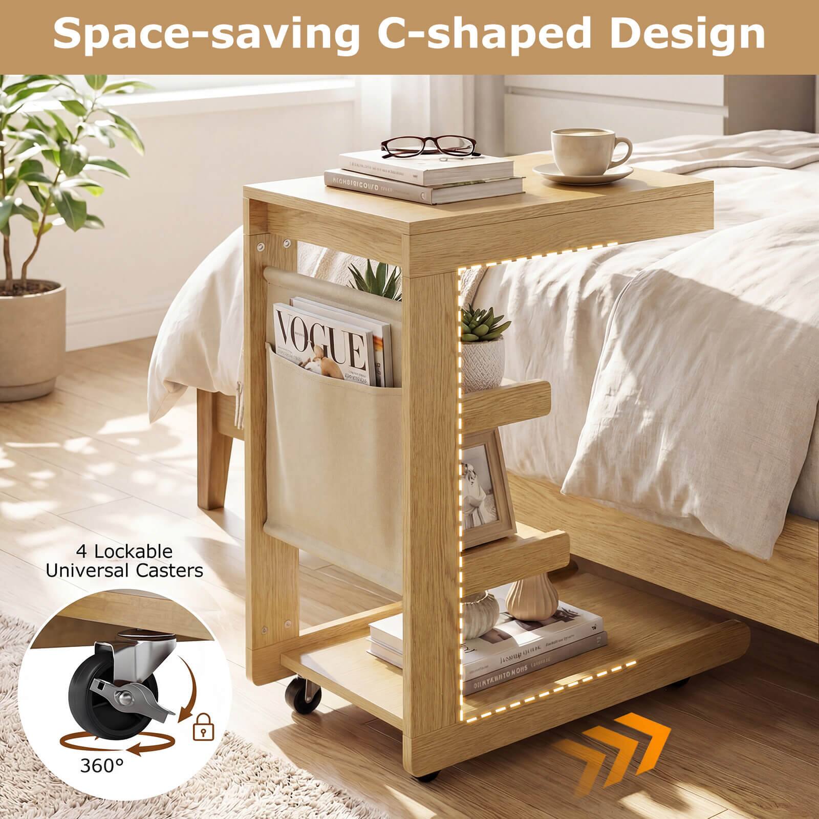 Space-saving C-shaped Design

4 Lockable Universal Casters

360°