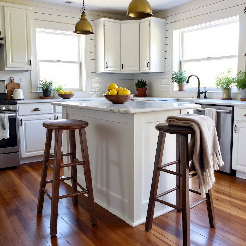 Alt View 1. FurniFact - Walnut Solid Wood Counter Height Bar Stools Set of 2 - Walnut.