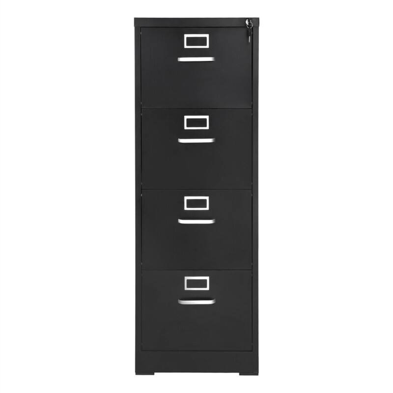 Angle. HTUTWOO - 4 Drawer Metal File Cabinet - Lockable Vertical Filing Storage with Detachable Hanging Rod, Office Organizer for A4 - Black.