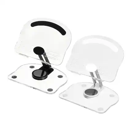 Front. Unique Bargains - 2pcs Acrylic Tablet Stand, Adjustable Foldable Portable Clear with 360 Degree Rotating Base for Desk Home Office - White Black.