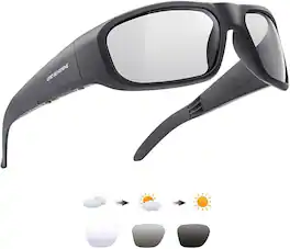 OhO sunshine - Smart Glasses, Gray Photochromic Lens with UV Protection, Open-Ear Bluetooth Speakers - Black