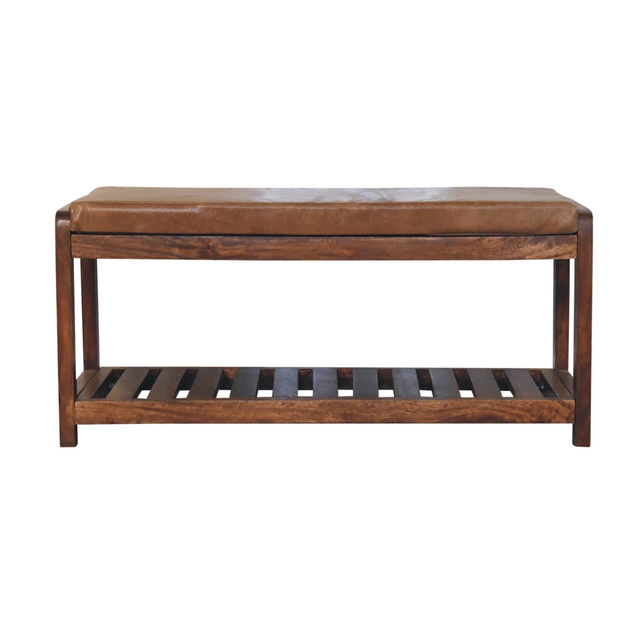 Artisan Furniture - Solid Wood Buffalo Slatted Hallway Bench, Upholstered - Brown