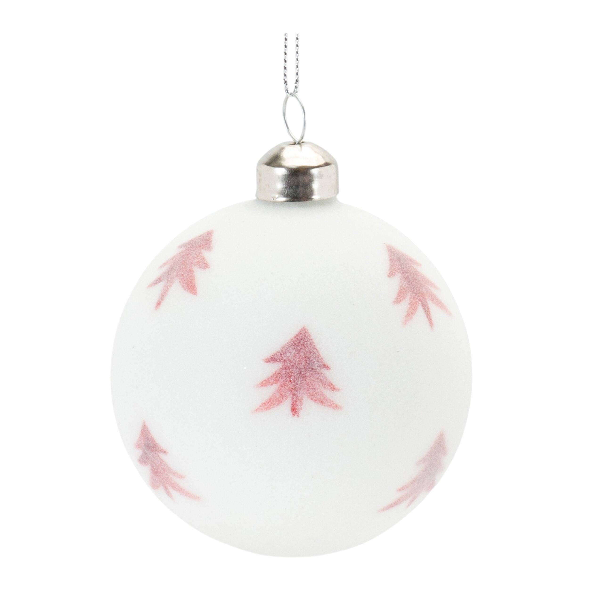 Back. BreeBe - Frosted Snowflake and Tree Ball Ornament (Set of 12) - White, Red.