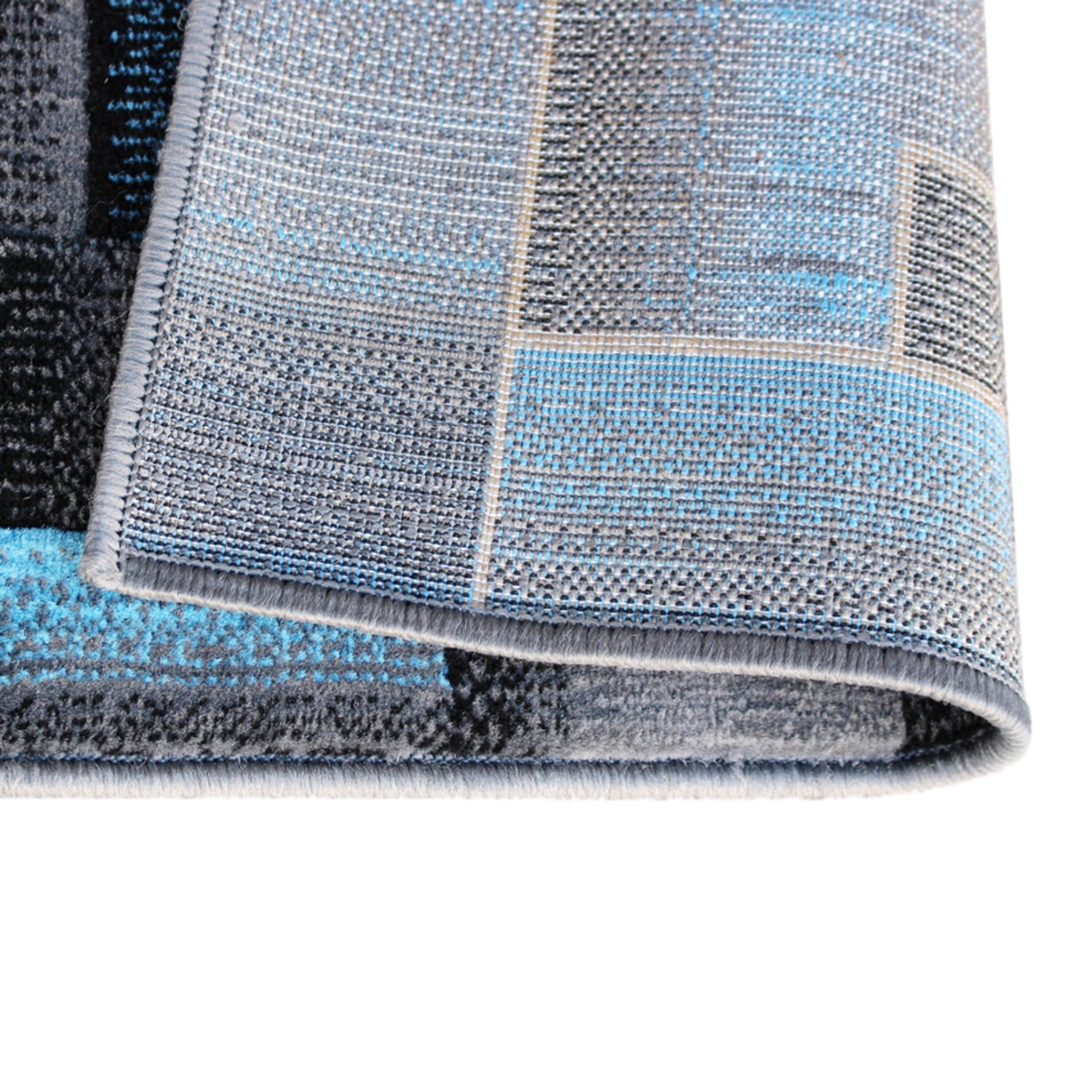 Alt View 5. Emma + Oliver - Malaga Modern Cubist Olefin Accent Runner Rug in Gradient Shades with Natural Jute Backing - Blue.