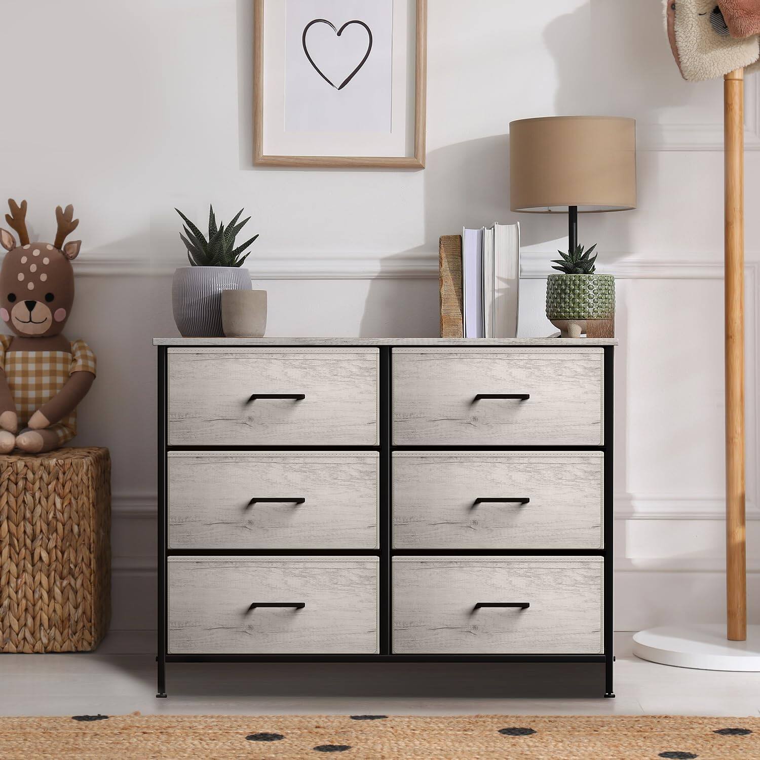 Alt View 2. Sorbus - Sorbus 6 Drawers Dresser- Storage Unit with Steel Frame, Wood Top, Fabric Bins - for Bedroom, Closet, Office and more - Rustic beige.