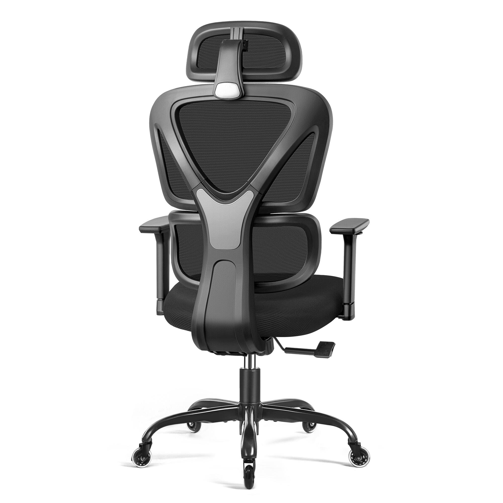 Angle. Brick Attic - Ergonomic Office Chair, High Back Mesh Gaming Chair with Adjustable Headrest 3D Armrests Silent Wheels Lumbar Support - Black.