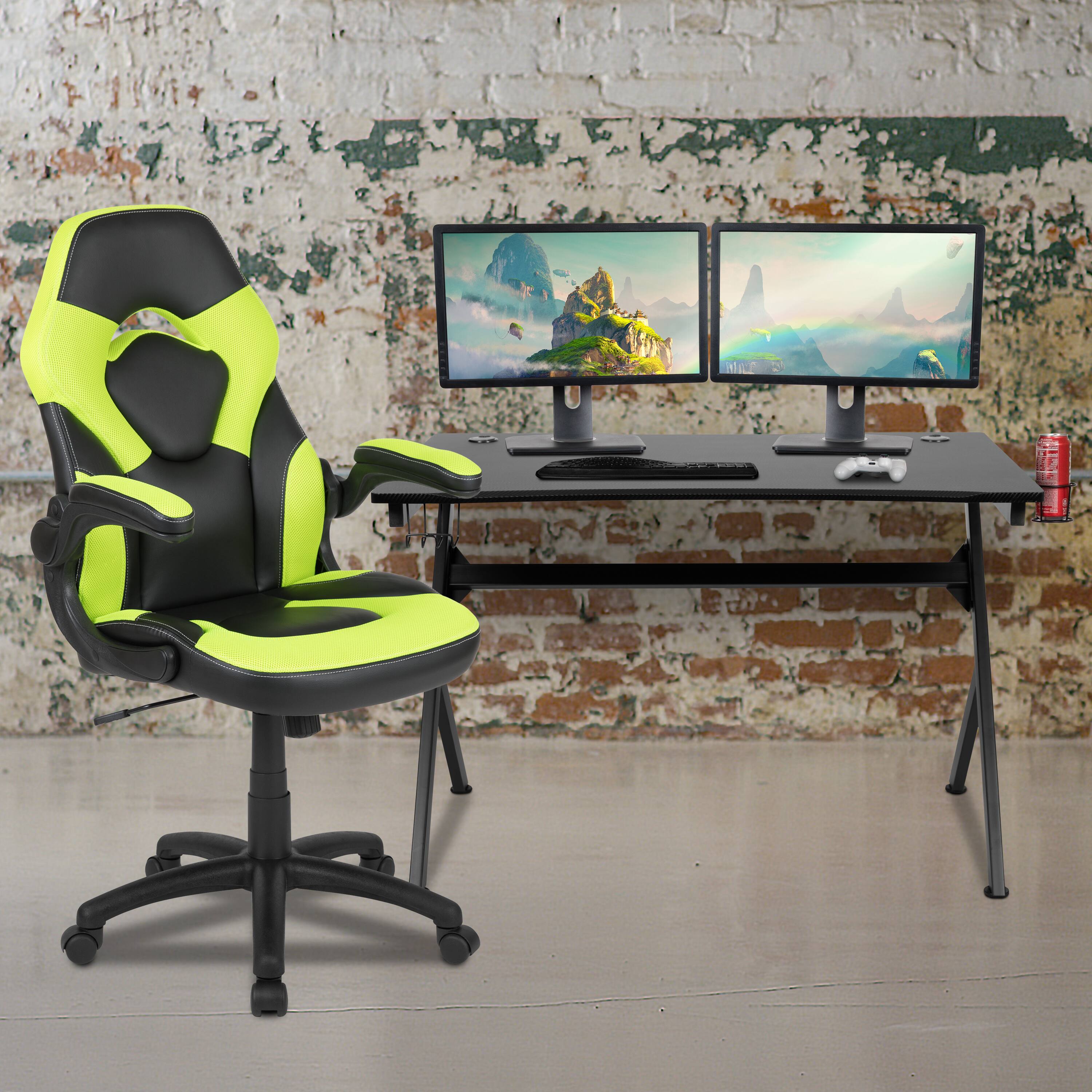 Alt View 1. Emma + Oliver - Gaming Desk Bundle - Cup/Headphone Holders, Wire Management - Green.