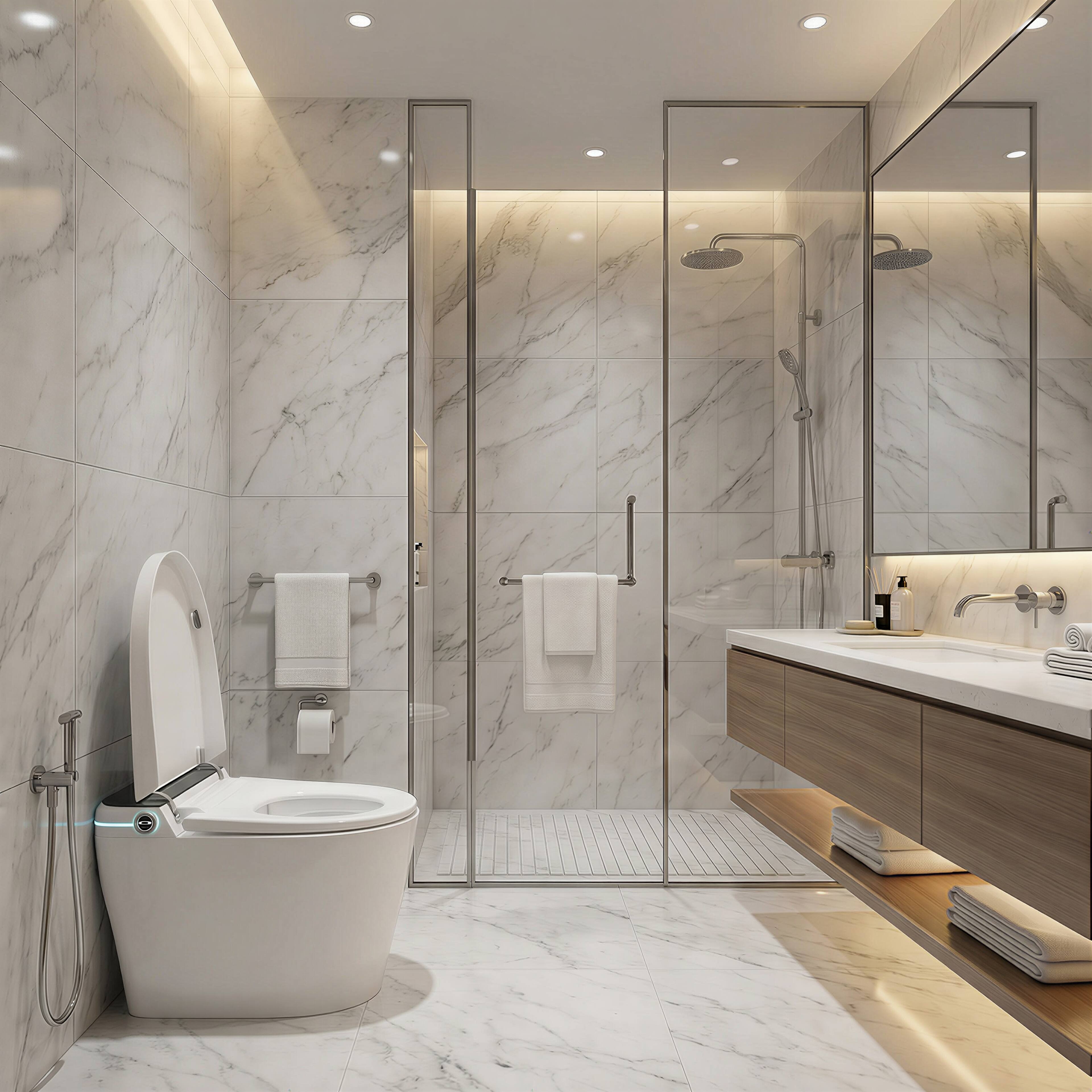 Alt View 9. Famapy - Smart Toilet with Auto Open Lid & Foot Sensor - Intelligent One-Piece Bidet Toilet,Heated Seat Warm Water Wash Air Dryer - White.