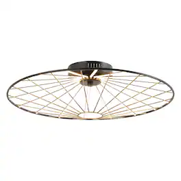 Jonathan Y - Anders 23.25" Contemporary Scandinavian Dimmable Stripe UFO Integrated LED Flush Mount - Black/Gold Painting