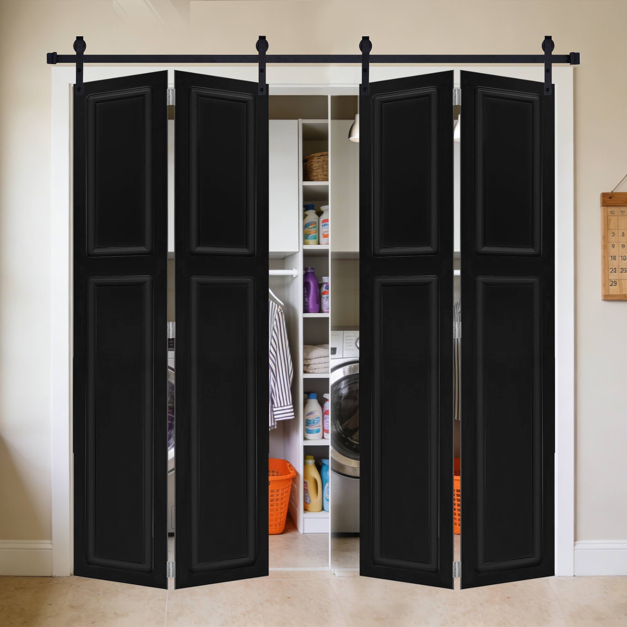 Alt View 1. Boyel Living - Black Interior Barn Door 64-in L x 0.75-in W x 80-in H with Matching Installation Hardware - Black.