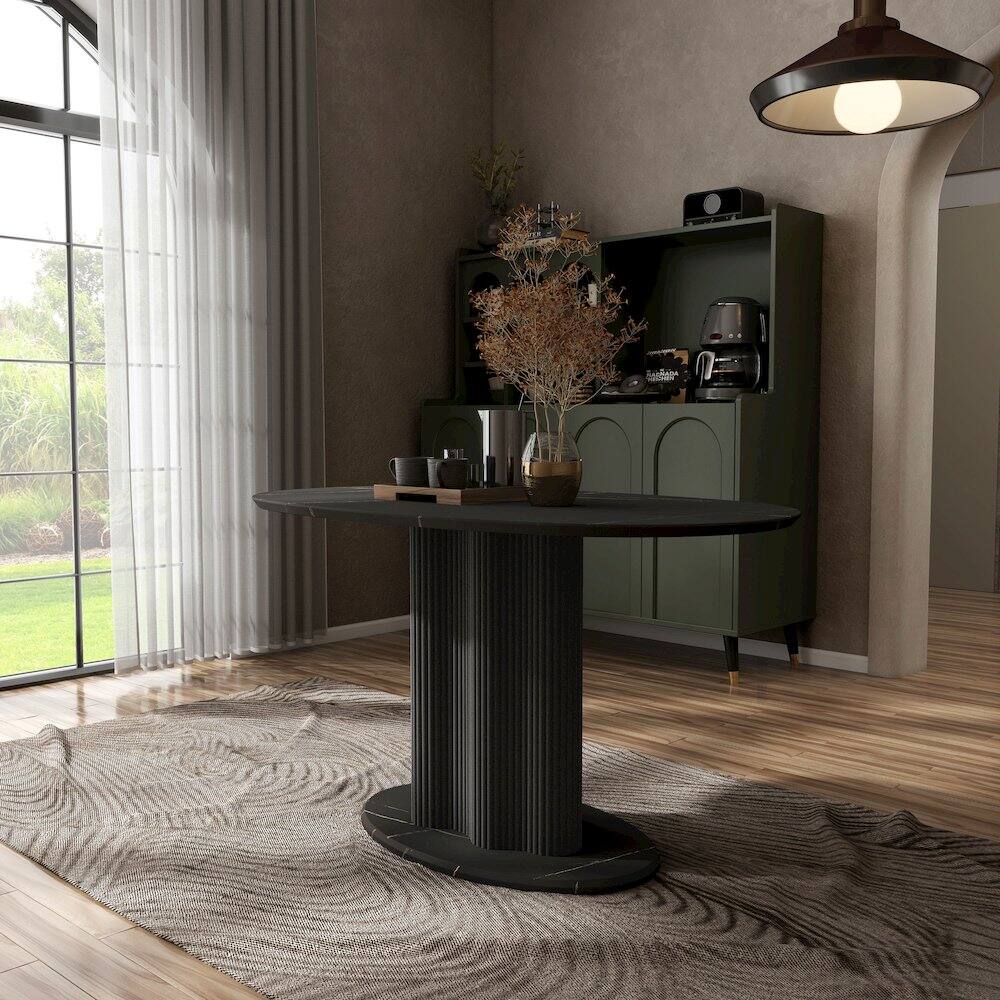 Alt View 3. Furniture of America - Elara Iron Base Pedestal Oval Dining Table - Black.
