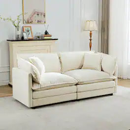 KERDOM - 63" Cloud Sofa Chenille Loveseat Couch, Small Sectional 2-Seater Sofa for Apt Living Room, 300lbs Capacity per Seat - Beige