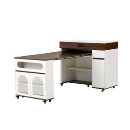 Forest'nSky - Sideboard Buffet Cabinet Extendable Dining Table with Extra-Long Folding Top,Drawers, Power Outlet and Brake lock - Walnut