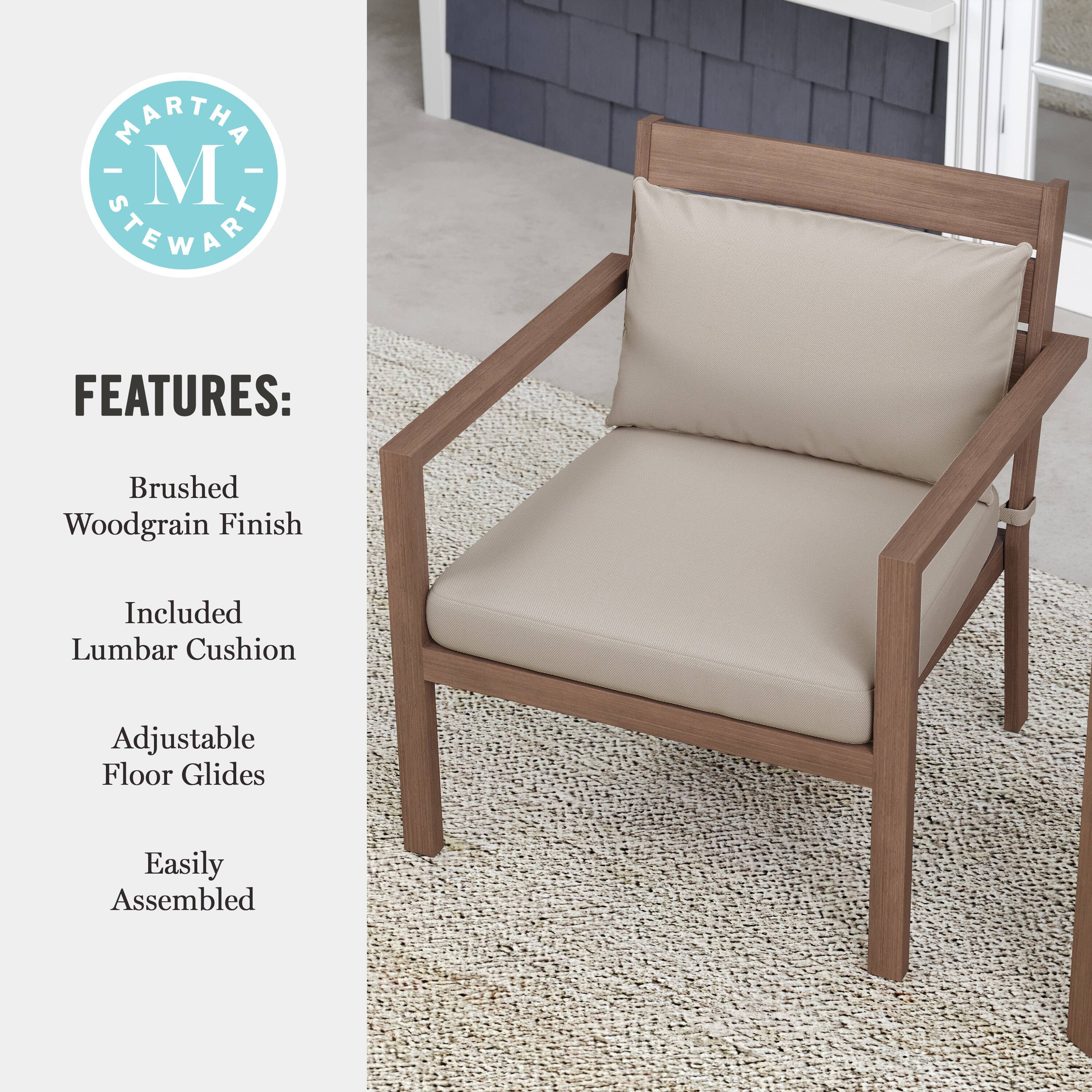 MARTHA STEWART FEATURES: Brushed Woodgrain Finish Included Lumbar Cushion Adjustable Floor Glides Easily Assembled