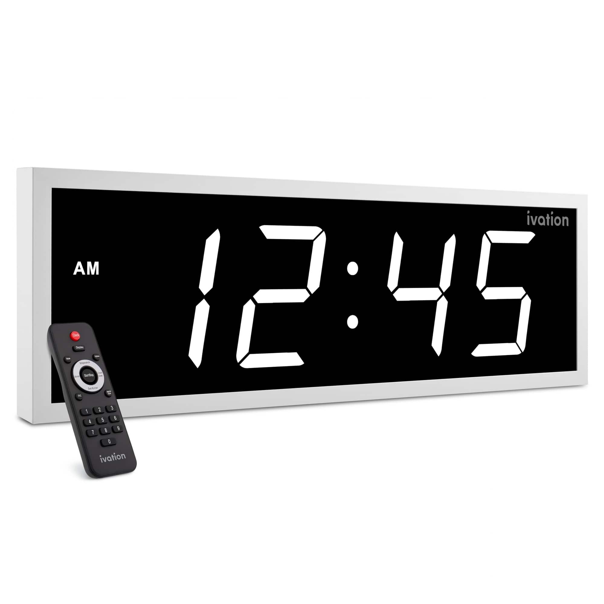Ivation - 24" Digital Wall Clock – LED Display, Remote - White