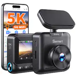 Sarmert - 5K Dash Cam for Cars – Front Camera with Built-in GPS and 5G WiFi, HDR Night Vision, 5K/4K/2.5K UHD Recording, G-Sensor